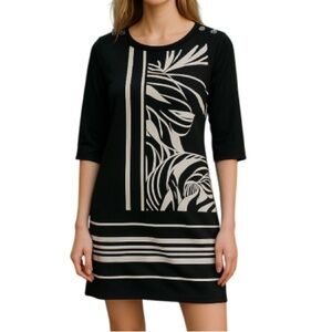 WHITE HOUSE BLACK MARKET Print Tunic Dress Black White Color Block Classic S